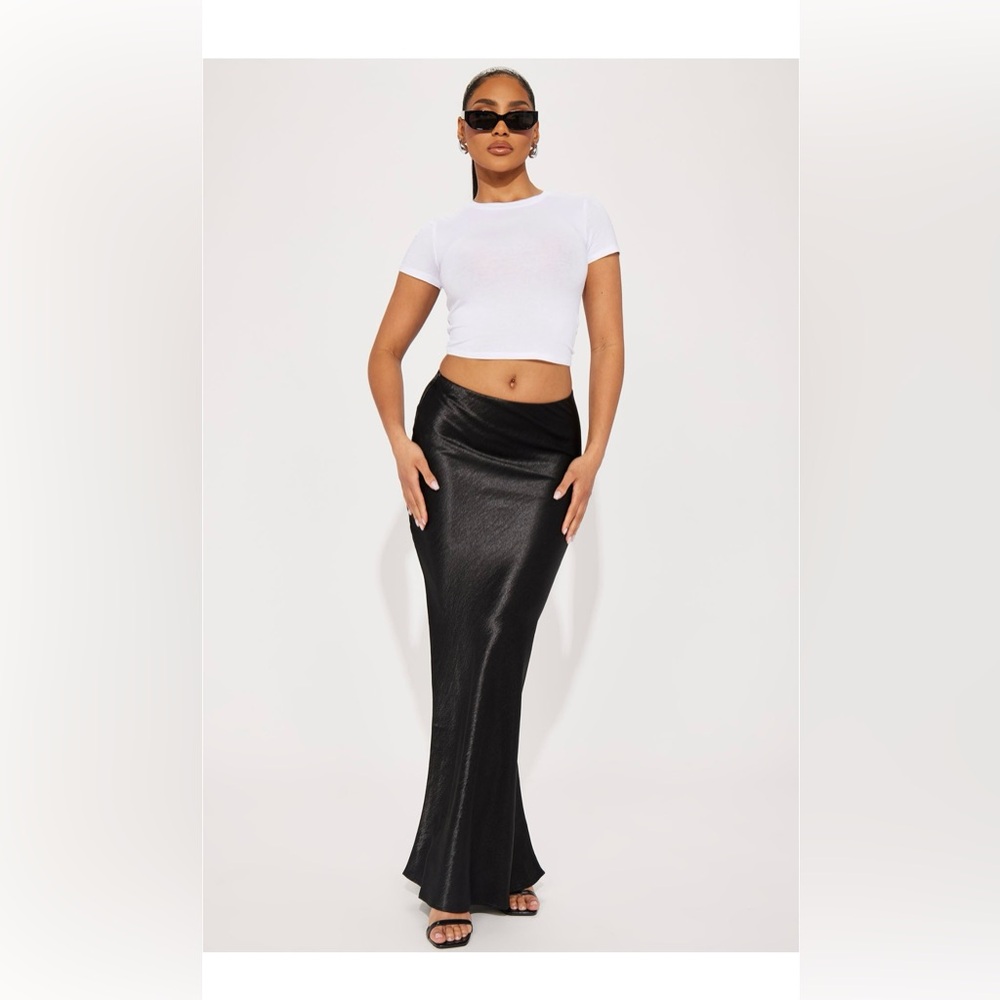 Black satin maxi skirt